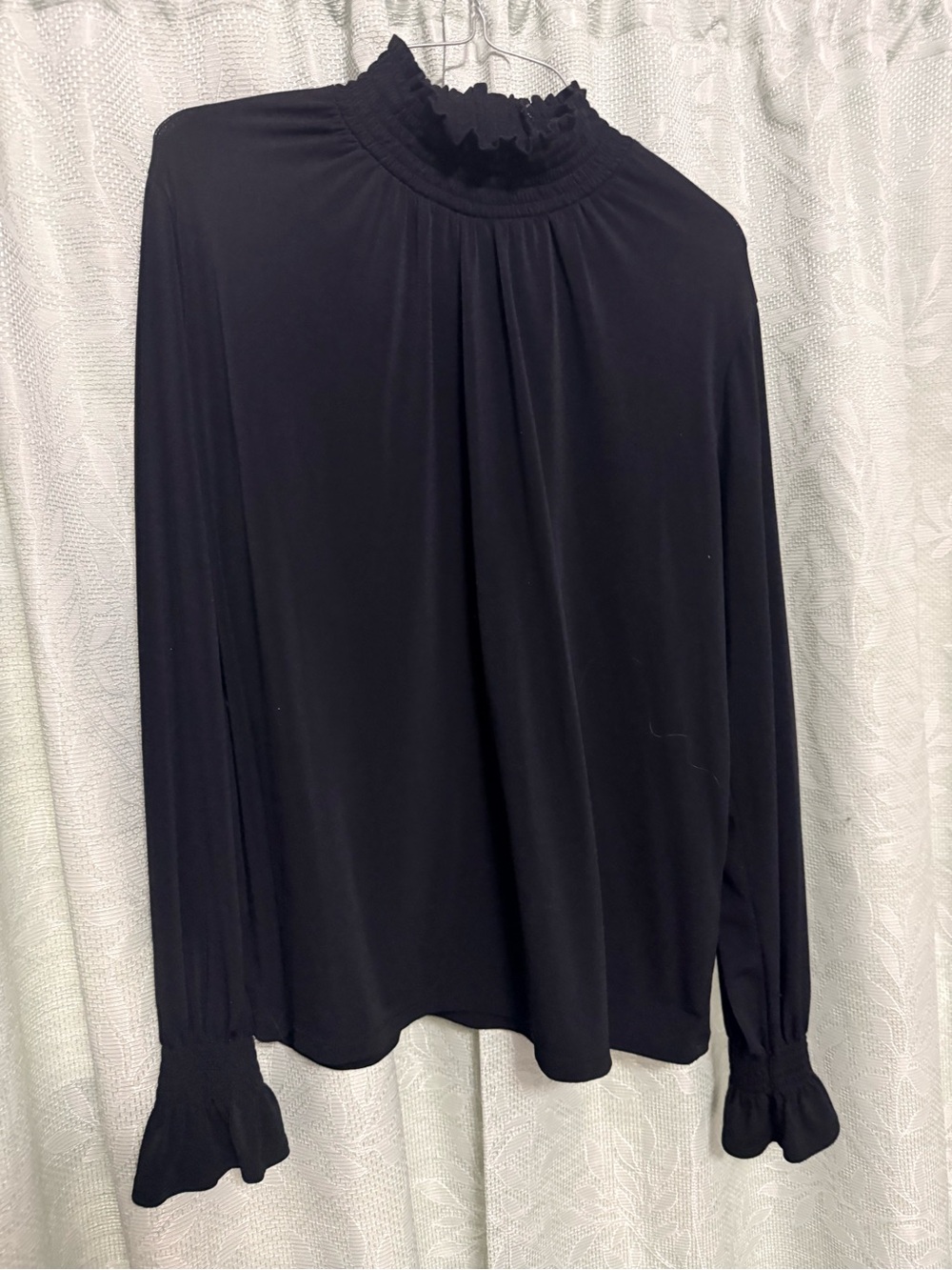 Banana Republic Black Smocked Ruffle Neck Long Sleeve Blouse